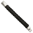 Stainless Steel Polished Rounded Braided Black Leather Bracelet - Birthstone Company