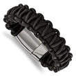 Stainless Steel Polished Rounded Braided Black Leather Bracelet - Birthstone Company
