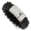 Stainless Steel Polished Rounded Braided Black Leather Bracelet - Birthstone Company