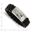 Stainless Steel Polished Rounded Braided Black Leather Bracelet - Birthstone Company
