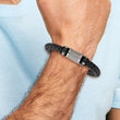 Stainless Steel Polished Black IP Blk Leather Blk Rubber Bracelet - Birthstone Company