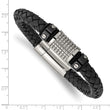 Stainless Steel Polished Black IP Blk Leather Blk Rubber Bracelet - Birthstone Company