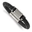 Stainless Steel Polished Black IP Blk Leather Blk Rubber Bracelet - Birthstone Company
