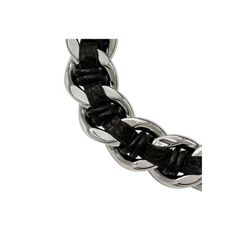Stainless Steel Polished Blk Leather Antiqued Dragon Head Bracelet - Birthstone Company