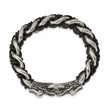 Stainless Steel Polished Blk Leather Antiqued Dragon Head Bracelet - Birthstone Company