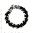 Stainless Steel Polished Blk Leather Antiqued Dragon Head Bracelet - Birthstone Company