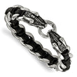 Stainless Steel Polished Blk Leather Antiqued Dragon Head Bracelet - Birthstone Company