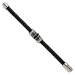 Stainless Steel Brushed/Polished Antiqued Blk IP Blk Leather Bracelet - Birthstone Company
