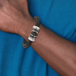 Stainless Steel Brushed/Polished Antiqued Blk IP Blk Leather Bracelet - Birthstone Company