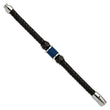 Stainless Steel Polished Blk & Blue IP Blk Rubber Blk Leather Bracelet - Birthstone Company