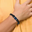 Stainless Steel Polished Blk & Blue IP Blk Rubber Blk Leather Bracelet - Birthstone Company