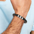Stainless Steel Brushed/Polished Blk Leather Blk IP Blk Rubber Bracelet - Birthstone Company