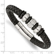 Stainless Steel Brushed/Polished Blk Leather Blk IP Blk Rubber Bracelet - Birthstone Company