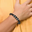 Stainless Steel Brushed/Polished Blk Leather Blk IP Blk Rubber Bracelet - Birthstone Company
