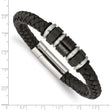 Stainless Steel Brushed/Polished Blk Leather Blk IP Blk Rubber Bracelet - Birthstone Company