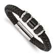 Stainless Steel Brushed/Polished Blk Leather Blk IP Blk Rubber Bracelet - Birthstone Company