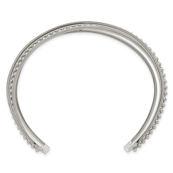 Stainless Steel Polished Beaded Cuff Bangle - Birthstone Company