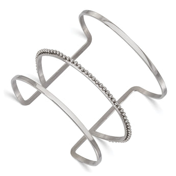 Stainless Steel Polished Beaded Cuff Bangle - Birthstone Company