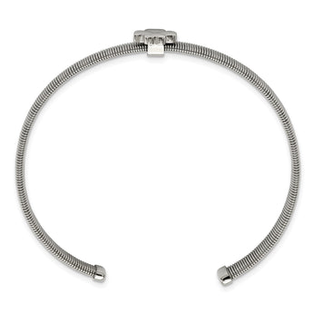 Stainless Steel Polished Flexible Four Leaf Clover Bangle - Birthstone Company