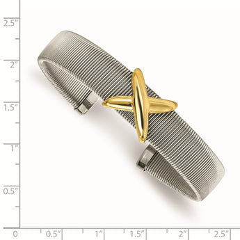 Stainless Steel Polished Textured Yellow IP-plated Bangle - Birthstone Company