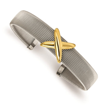 Stainless Steel Polished Textured Yellow IP-plated Bangle - Birthstone Company