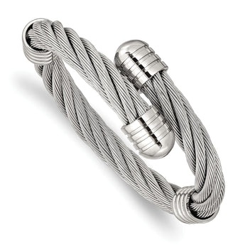 Stainless Steel Polished Adjustable Twist Wire Cuff Bangle - Birthstone Company