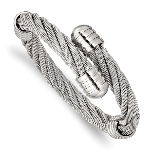 Stainless Steel Polished Adjustable Twist Wire Cuff Bangle - Birthstone Company