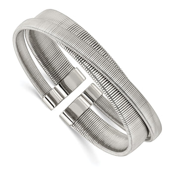 Stainless Steel Polished and Textured Moveable Cuff Bangle - Birthstone Company