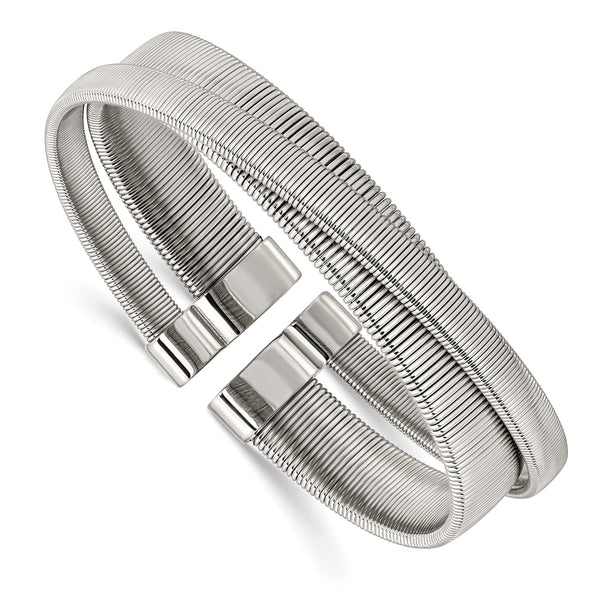 Stainless Steel Polished and Textured Moveable Cuff Bangle - Birthstone Company