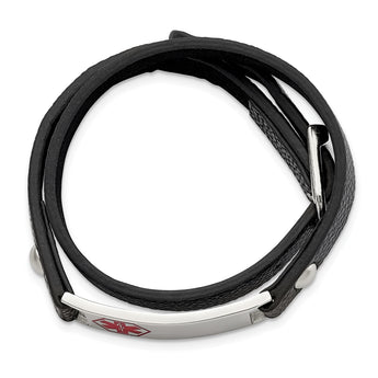 Stainless Steel Polished Enamel Leather Wrap Medical Adj Bracelet - Birthstone Company
