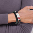 Stainless Steel Polished Enamel Leather Wrap Medical Adj Bracelet - Birthstone Company