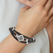 Stainless Steel Polished w/Druzy and Crystal Leather w/.75in ext. Bracelet - Birthstone Company