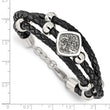 Stainless Steel Polished w/Druzy and Crystal Leather w/.75in ext. Bracelet - Birthstone Company