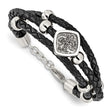 Stainless Steel Polished w/Druzy and Crystal Leather w/.75in ext. Bracelet - Birthstone Company