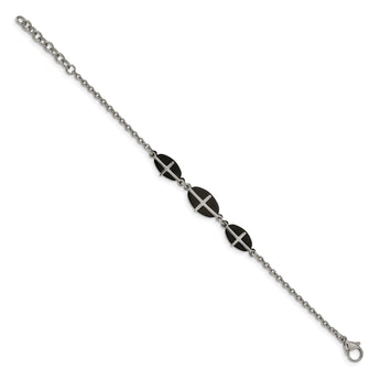 Stainless Steel Polished Black IP-plated 7in w/1in ext. Cross Bracelet - Birthstone Company