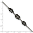 Stainless Steel Polished Black IP-plated 7in w/1in ext. Cross Bracelet - Birthstone Company