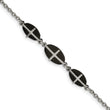 Stainless Steel Polished Black IP-plated 7in w/1in ext. Cross Bracelet - Birthstone Company