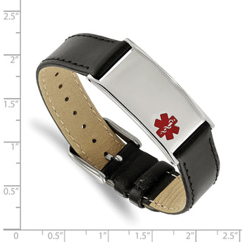 Stainless Steel Polished Enameled Leather Adju. 6.5in to 8.25in Medical Bra - Birthstone Company