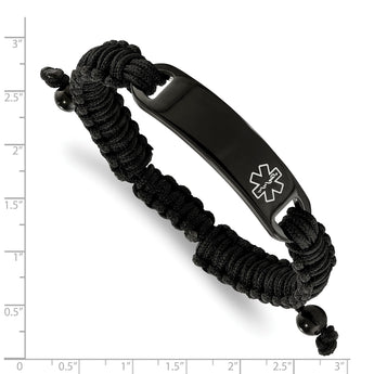 Stainless Steel Polished Black IP Nylon Adjustable Medical ID Bracelet - Birthstone Company