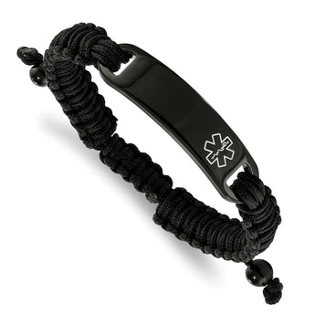 Stainless Steel Polished Black IP Nylon Adjustable Medical ID Bracelet - Birthstone Company