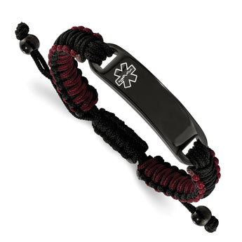 Stainless Steel Polished Black IP Black and Red Nylon Medical ID Bracelet - Birthstone Company