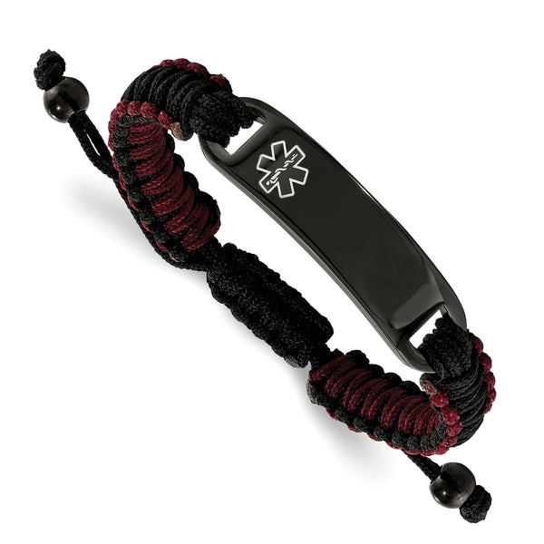 Stainless Steel Polished Black IP Black and Red Nylon Medical ID Bracelet - Birthstone Company