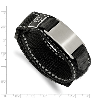 Stainless Steel Brushed Black Nylon w/Adj. Velcro Close Medical Bracelet - Birthstone Company