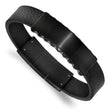 Stainless Steel Brushed & Polished Black IP Leather w/.5in ext. ID Bracelet - Birthstone Company