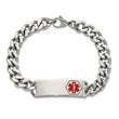 Stainless Steel Polished with Red Enamel 8in Medical ID Bracelet - Birthstone Company