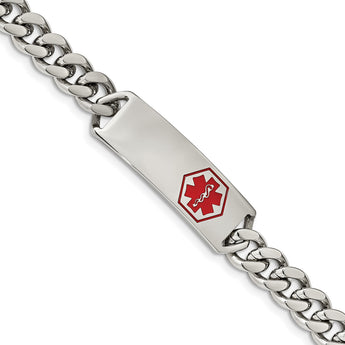 Stainless Steel Polished with Red Enamel 8in Medical ID Bracelet - Birthstone Company