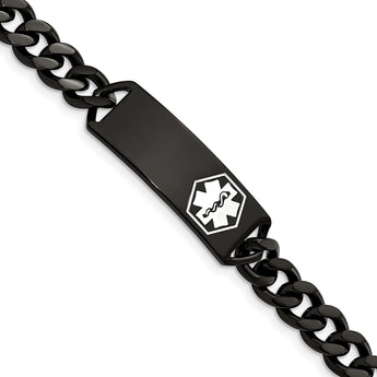 Stainless Steel Polished Black IP w/White Enamel 8in MED ID Bracelet - Birthstone Company
