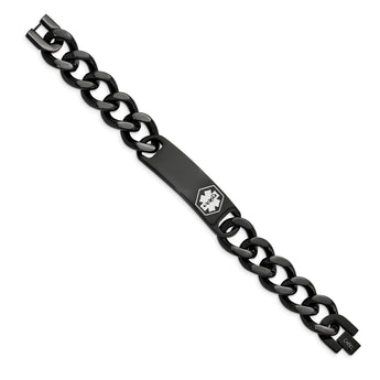Stainless Steel Polished Black IP w/White Enamel 8.25in MED ID Bracelet - Birthstone Company