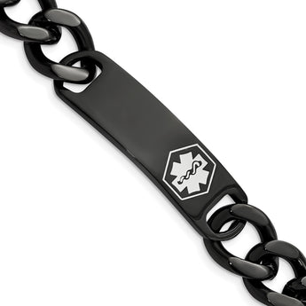 Stainless Steel Polished Black IP w/White Enamel 8.25in MED ID Bracelet - Birthstone Company