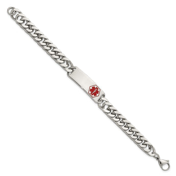 Stainless Steel Polished with Red Enamel 8.5in Medical ID Bracelet - Birthstone Company